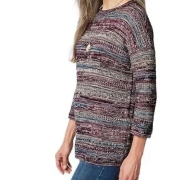 J. JILL 3/4 Sleeve Striped Textured Knit Cotton Artsy Oversized Chunky Sweater - Picture 1 of 6